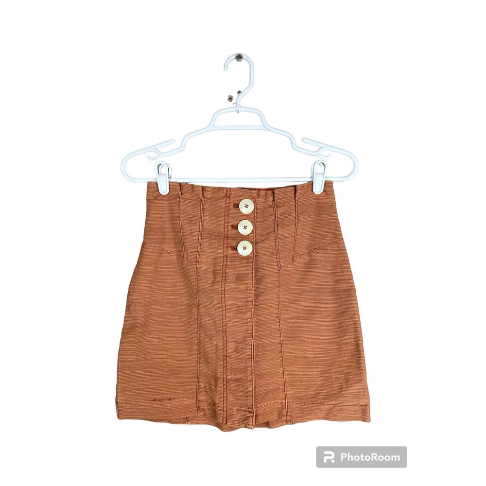 Free People 'Every Minute' Orange Terracotta Button Down Mini Skirt Size 2